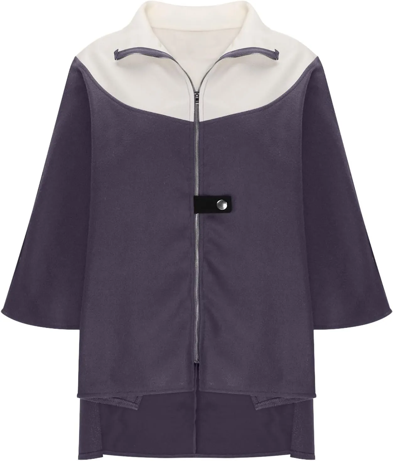 Lmdudan Women's Zip Up Wool Blend Coats Plus Size Color Block Stand Collar Side Slit Trench Coat Casual Long Sleeve Cardigan