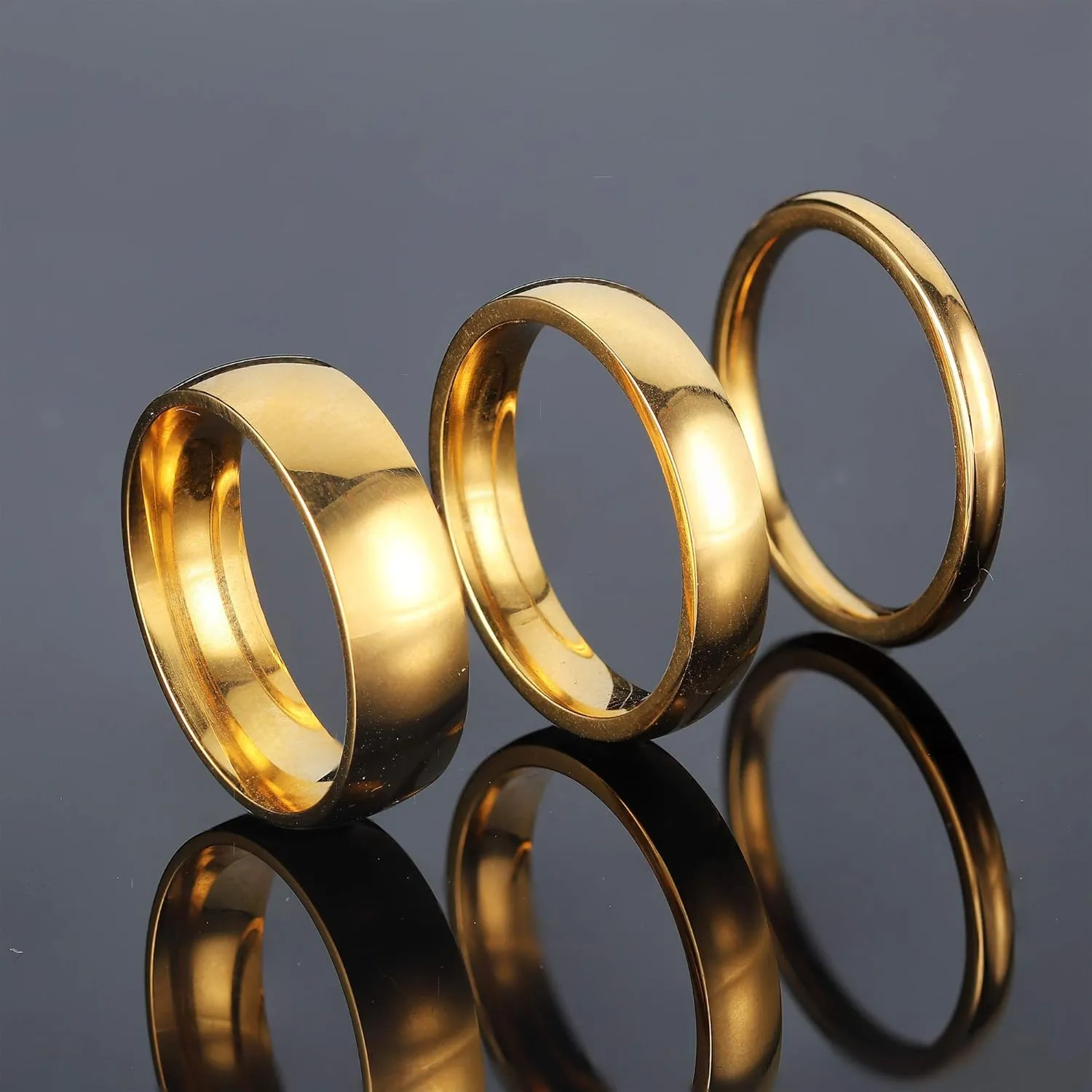 LOYALLOOK 2mm 4mm 6mm Silver/Gold Rings Stainless Steel Knuckle Rings Plain Dome Stackable Rings Wedding Band for Women Men 3Pcs