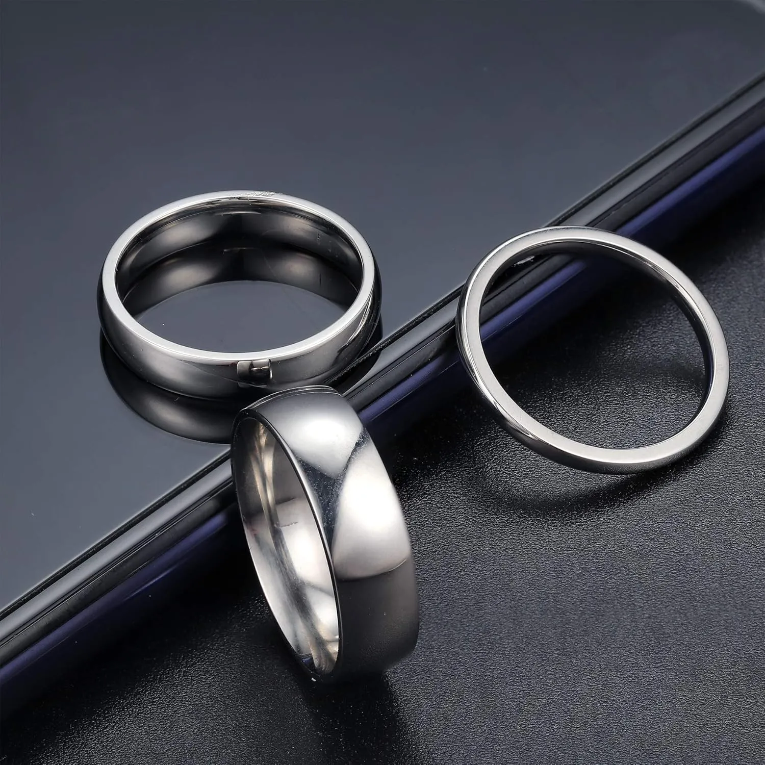 LOYALLOOK 2mm 4mm 6mm Silver/Gold Rings Stainless Steel Knuckle Rings Plain Dome Stackable Rings Wedding Band for Women Men 3Pcs