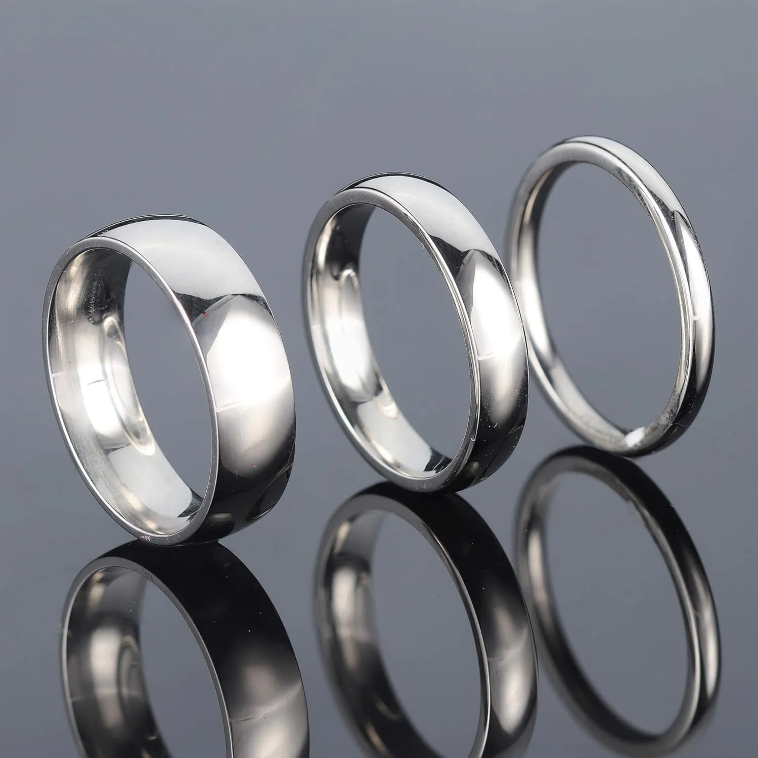 LOYALLOOK 2mm 4mm 6mm Silver/Gold Rings Stainless Steel Knuckle Rings Plain Dome Stackable Rings Wedding Band for Women Men 3Pcs