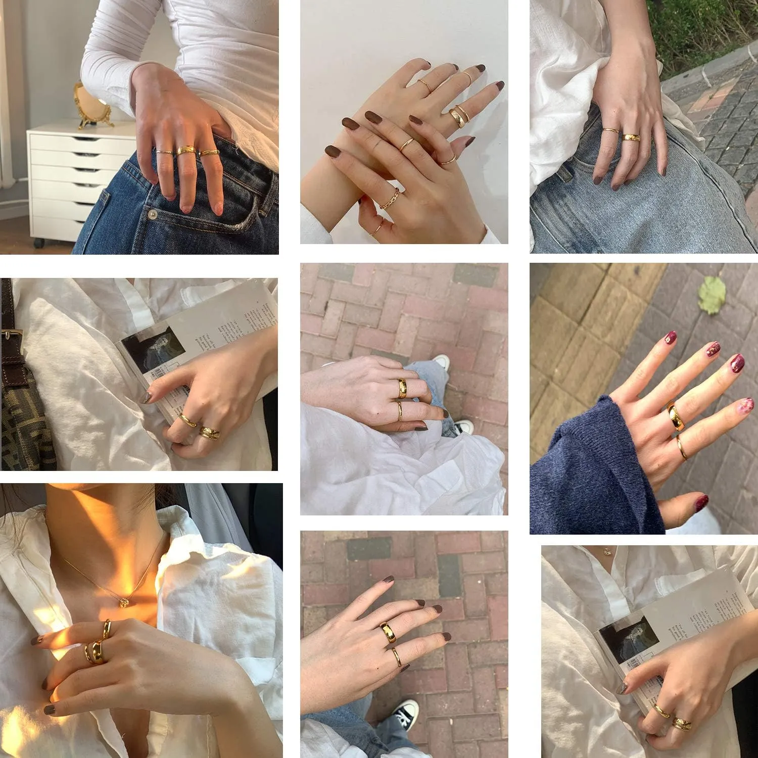 LOYALLOOK 2mm 4mm 6mm Silver/Gold Rings Stainless Steel Knuckle Rings Plain Dome Stackable Rings Wedding Band for Women Men 3Pcs