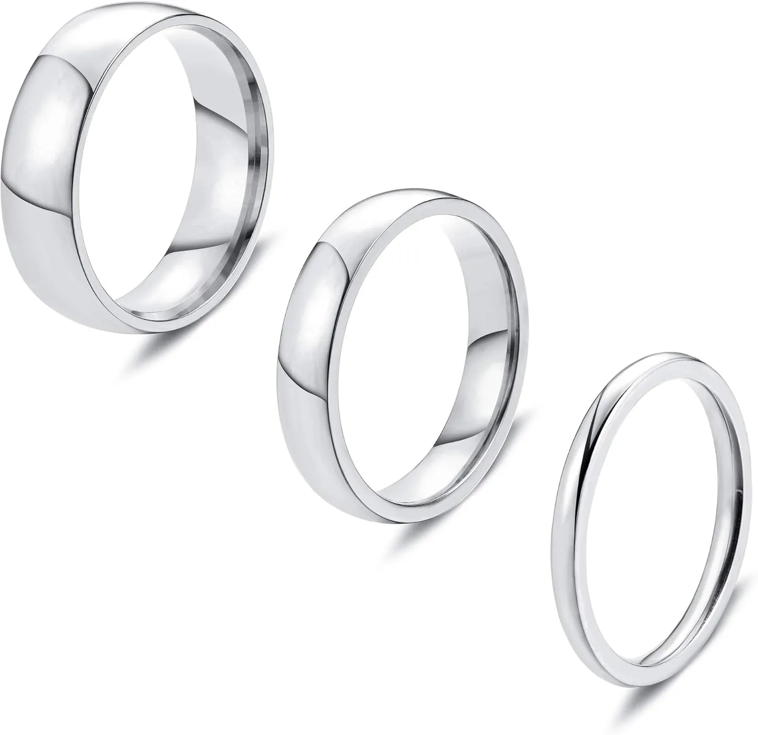 LOYALLOOK 2mm 4mm 6mm Silver/Gold Rings Stainless Steel Knuckle Rings Plain Dome Stackable Rings Wedding Band for Women Men 3Pcs