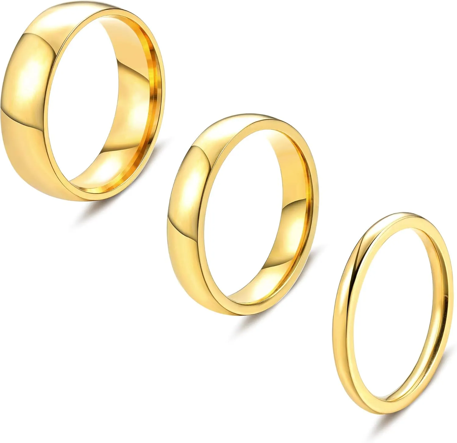 LOYALLOOK 2mm 4mm 6mm Silver/Gold Rings Stainless Steel Knuckle Rings Plain Dome Stackable Rings Wedding Band for Women Men 3Pcs