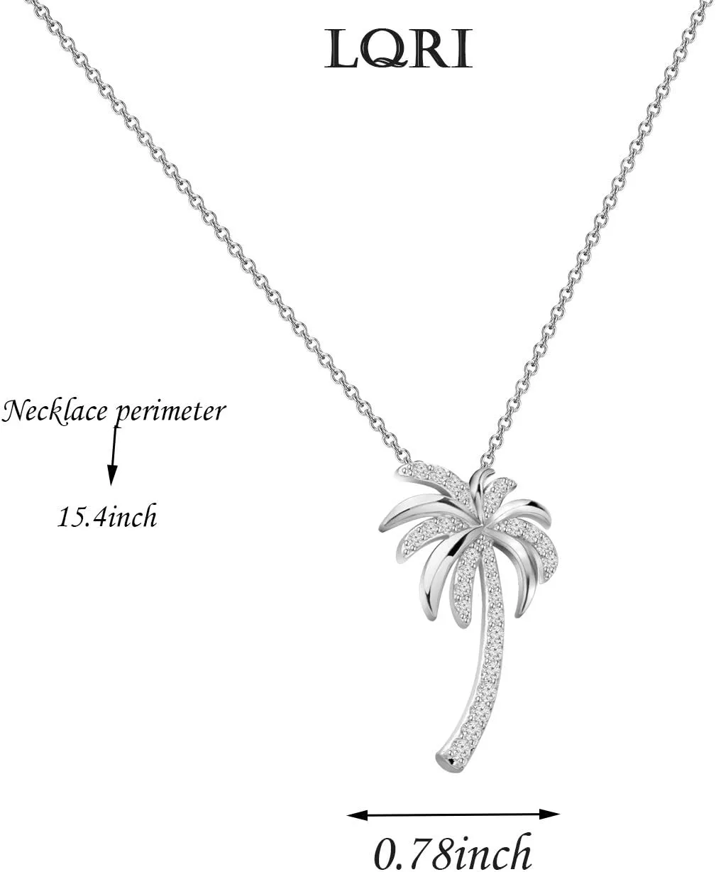 LQRI Tropical Beach Jewelry CZ Palm Tree Pendant Necklace Hawaii Bridal Beach Wedding Jewelry Bridesmaid Gifts