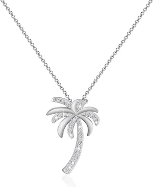 LQRI Tropical Beach Jewelry CZ Palm Tree Pendant Necklace Hawaii Bridal Beach Wedding Jewelry Bridesmaid Gifts