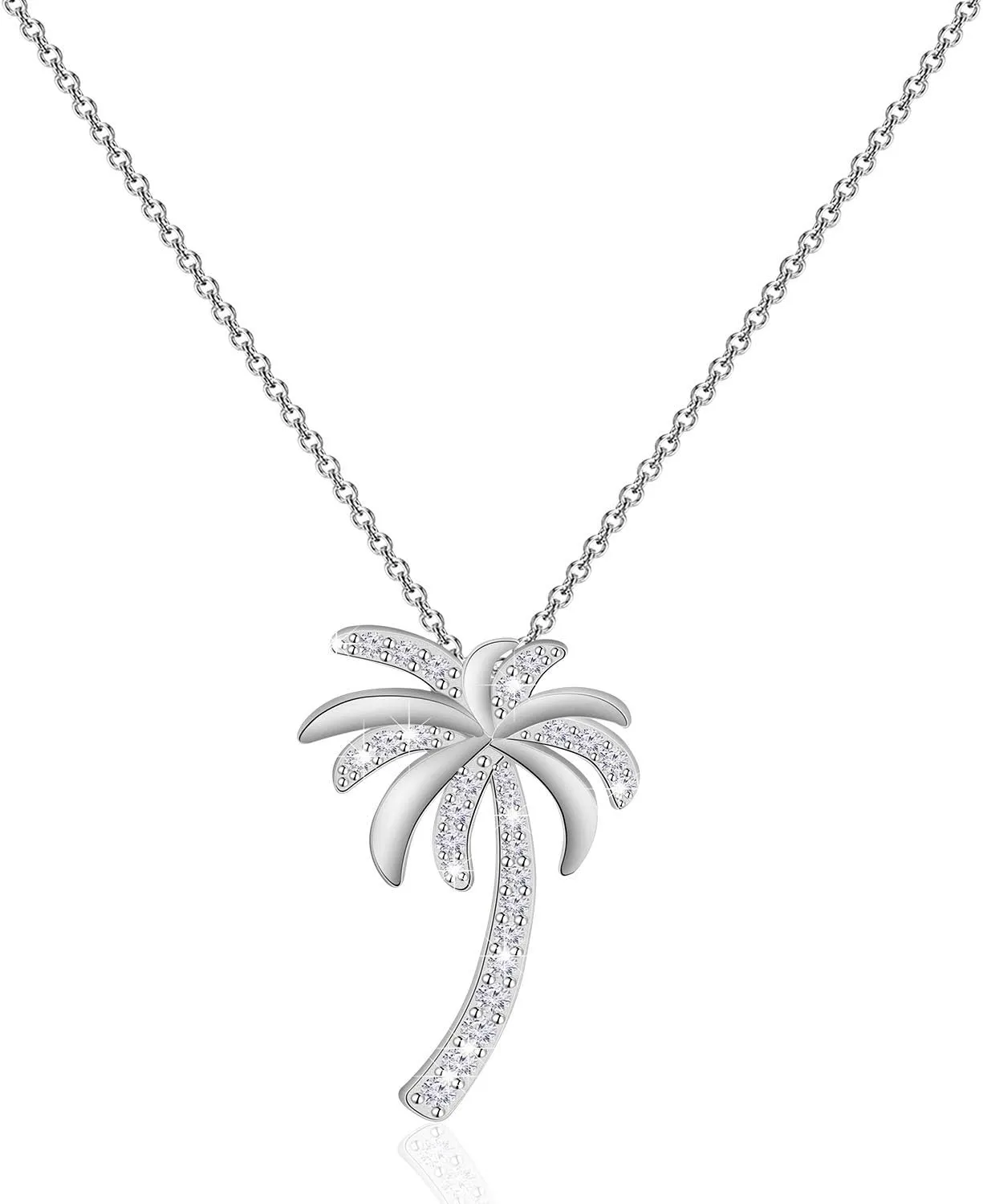 LQRI Tropical Beach Jewelry CZ Palm Tree Pendant Necklace Hawaii Bridal Beach Wedding Jewelry Bridesmaid Gifts