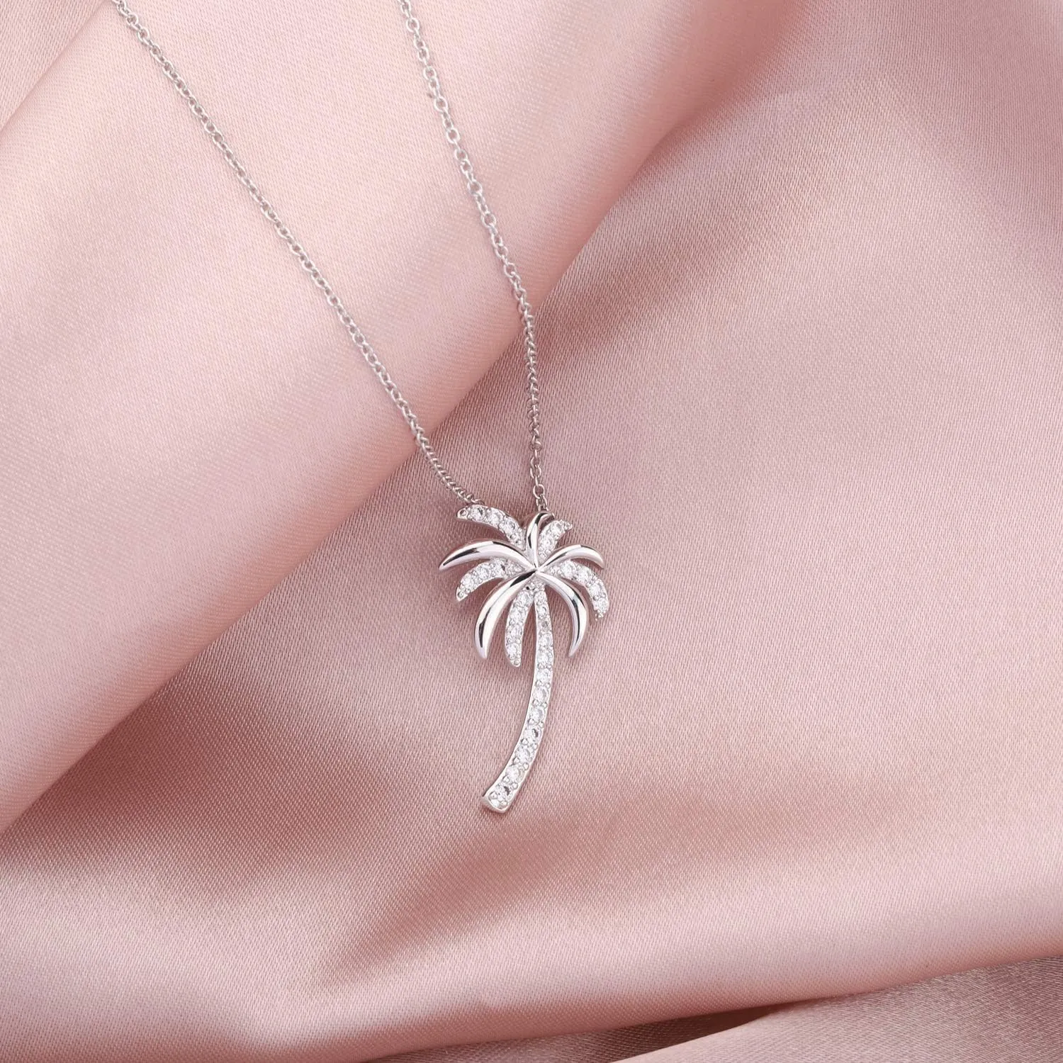 LQRI Tropical Beach Jewelry CZ Palm Tree Pendant Necklace Hawaii Bridal Beach Wedding Jewelry Bridesmaid Gifts