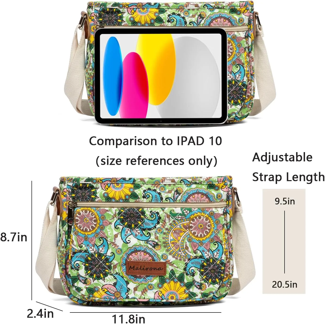Malirona Women 's Durable Floral Crossbody Bag Canvas Messenger Handbag Multi Pocket Travel Satchel Purse