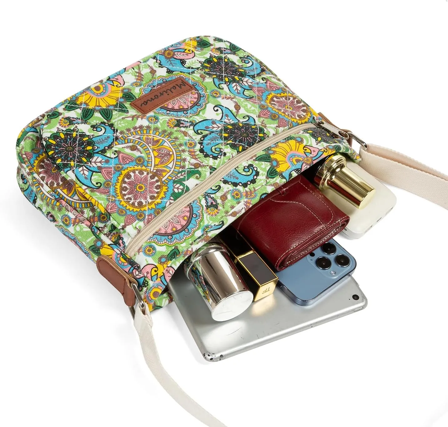 Malirona Women 's Durable Floral Crossbody Bag Canvas Messenger Handbag Multi Pocket Travel Satchel Purse