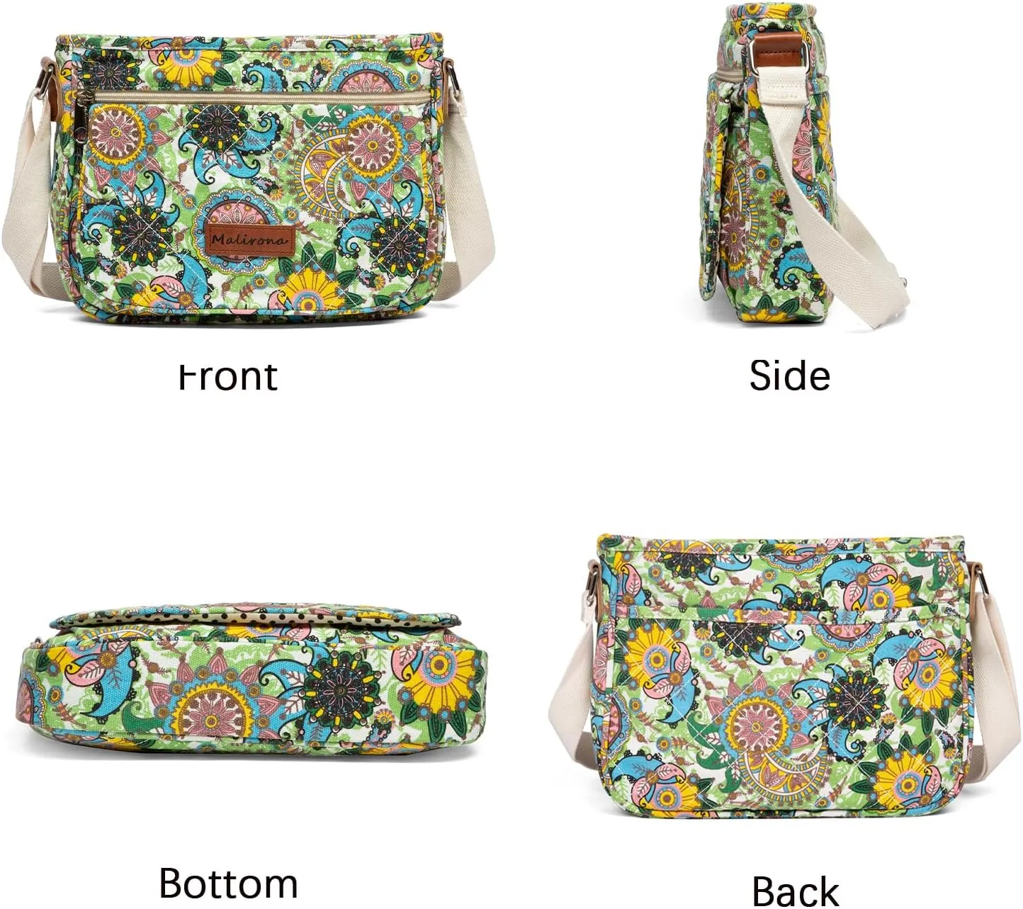 Malirona Women 's Durable Floral Crossbody Bag Canvas Messenger Handbag Multi Pocket Travel Satchel Purse