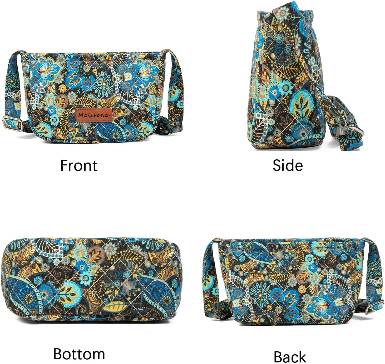 Malirona Women 's Durable Small Floral Crossbody Bag Canvas Messenger Handbag Multi Pocket Travel Satchel Purse