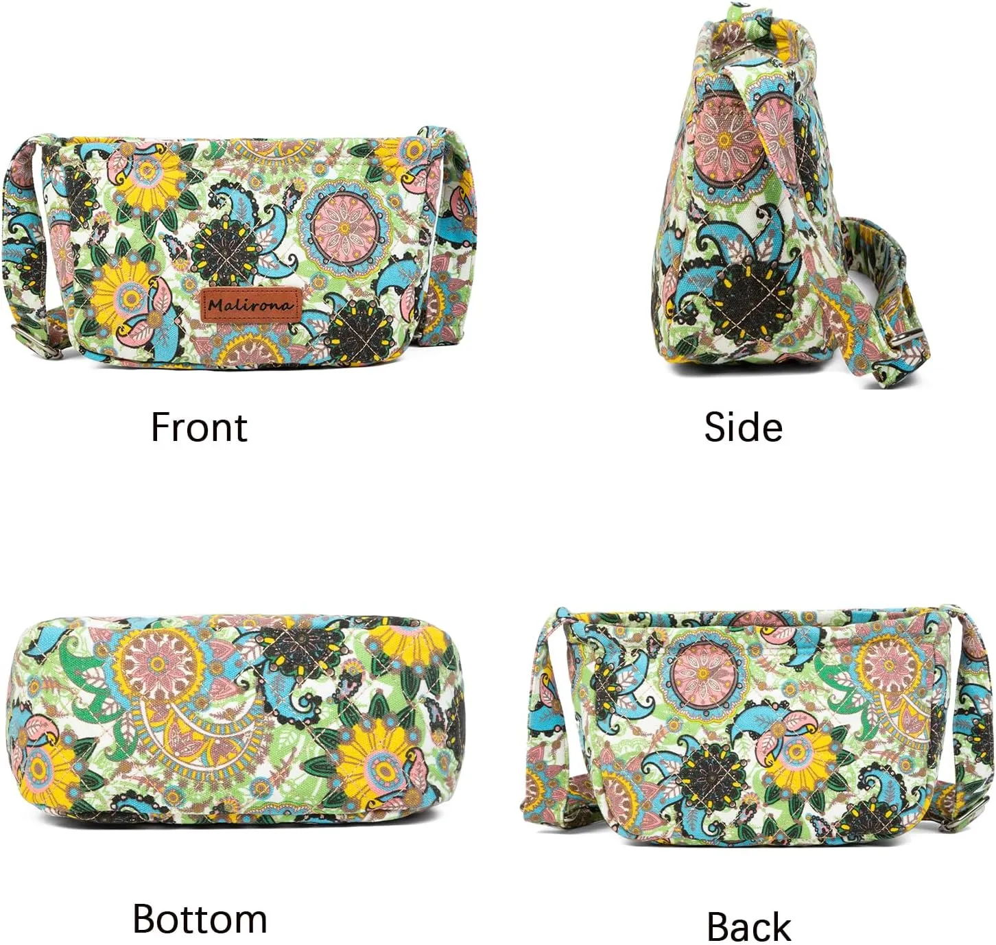 Malirona Women 's Durable Small Floral Crossbody Bag Canvas Messenger Handbag Multi Pocket Travel Satchel Purse