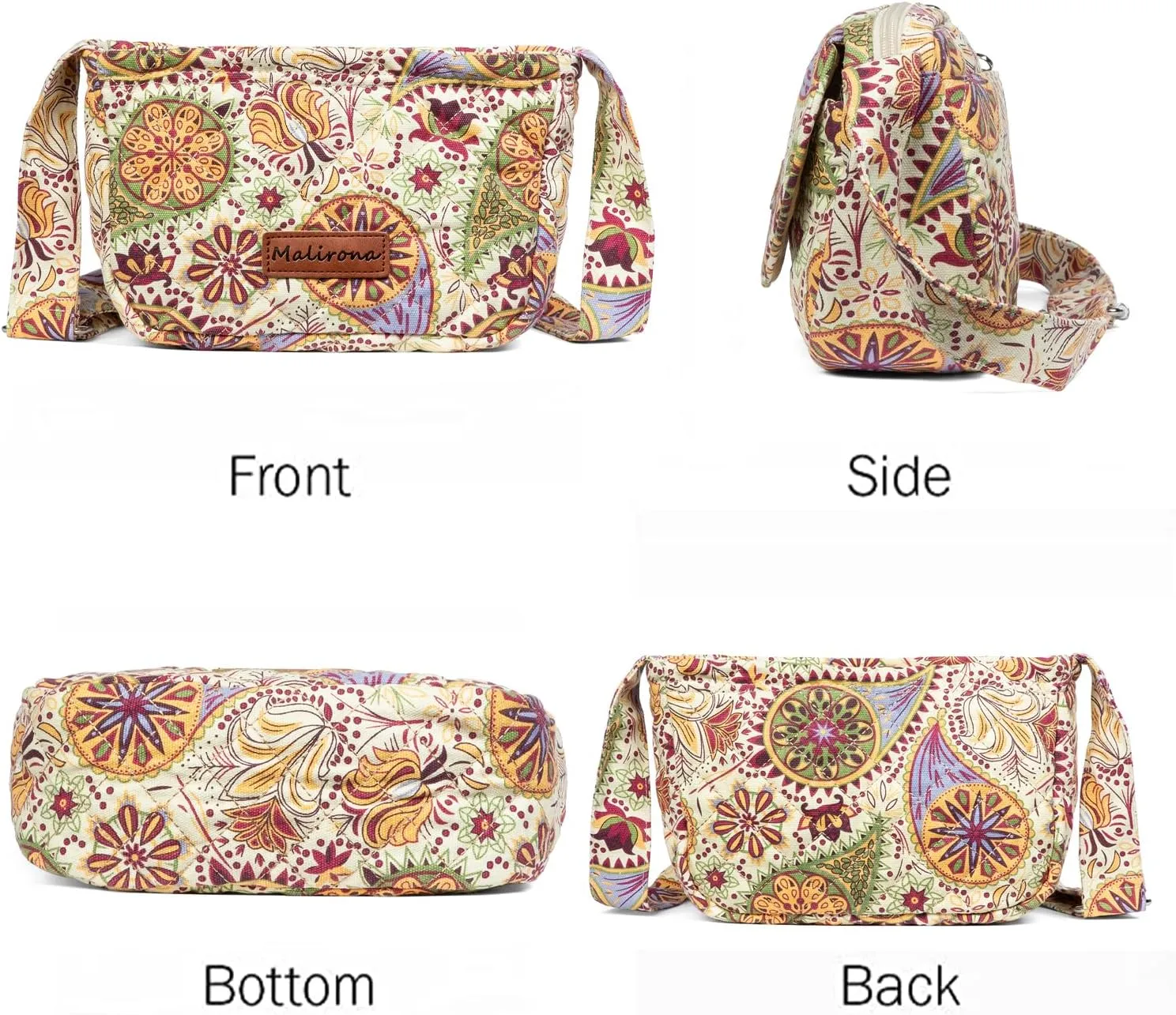 Malirona Women 's Durable Small Floral Crossbody Bag Canvas Messenger Handbag Multi Pocket Travel Satchel Purse