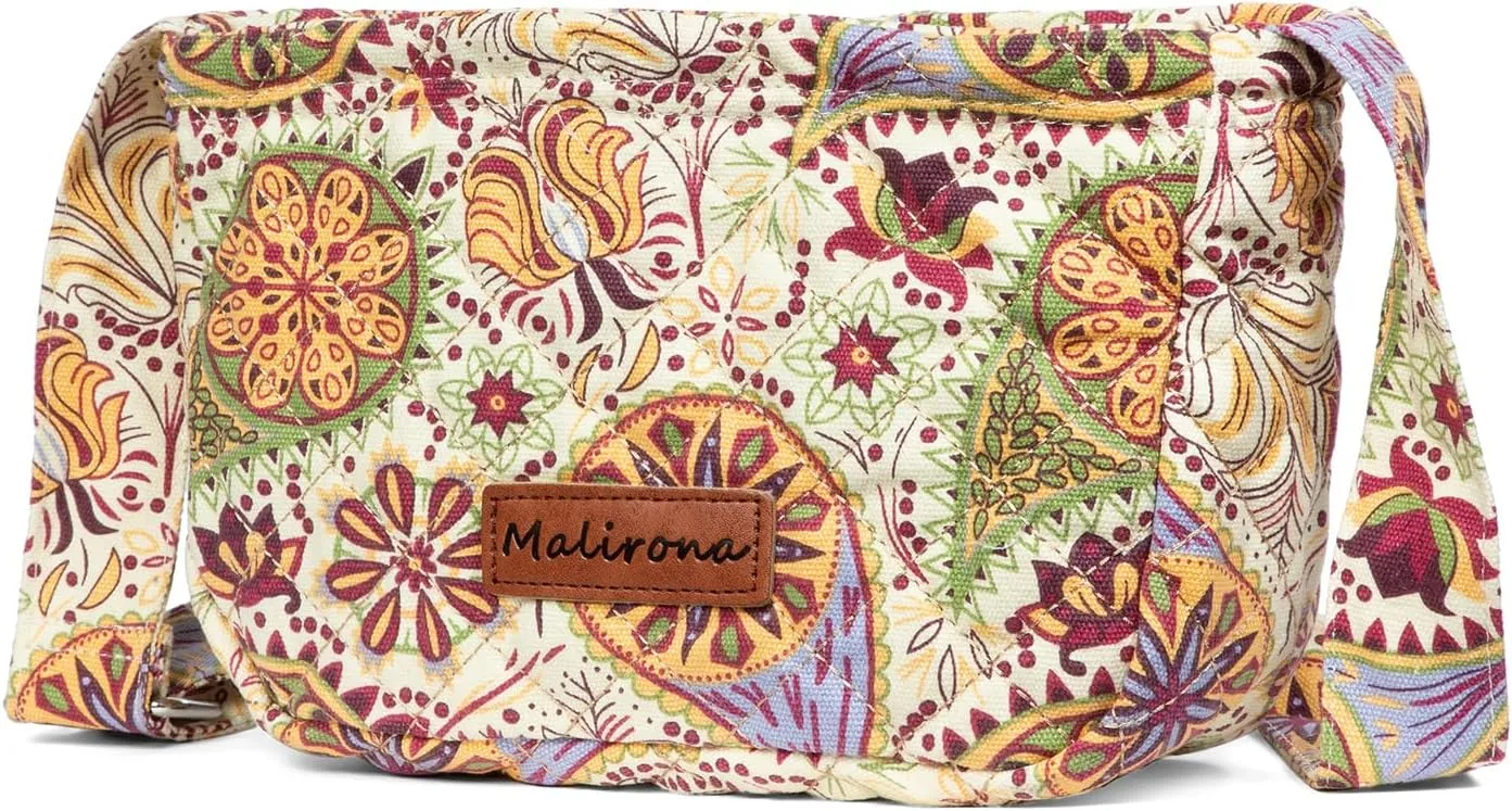 Malirona Women 's Durable Small Floral Crossbody Bag Canvas Messenger Handbag Multi Pocket Travel Satchel Purse