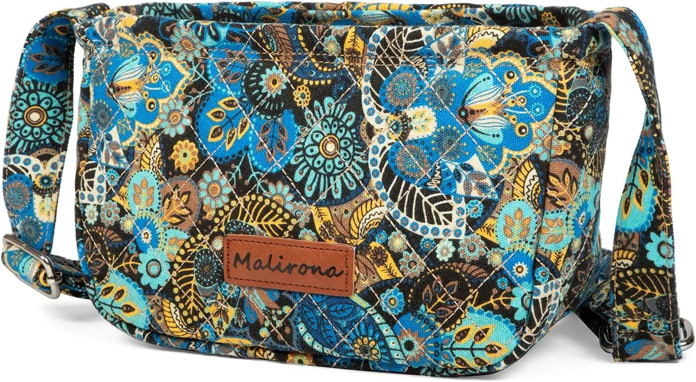 Malirona Women 's Durable Small Floral Crossbody Bag Canvas Messenger Handbag Multi Pocket Travel Satchel Purse