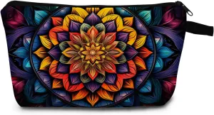 Mandala Printed Cosmetic Bag Vibrant Spiritual Design Makeup Organizer Yoga Retreat & Festival Travel Essential Unique Birthday/Meditation Gift Idea