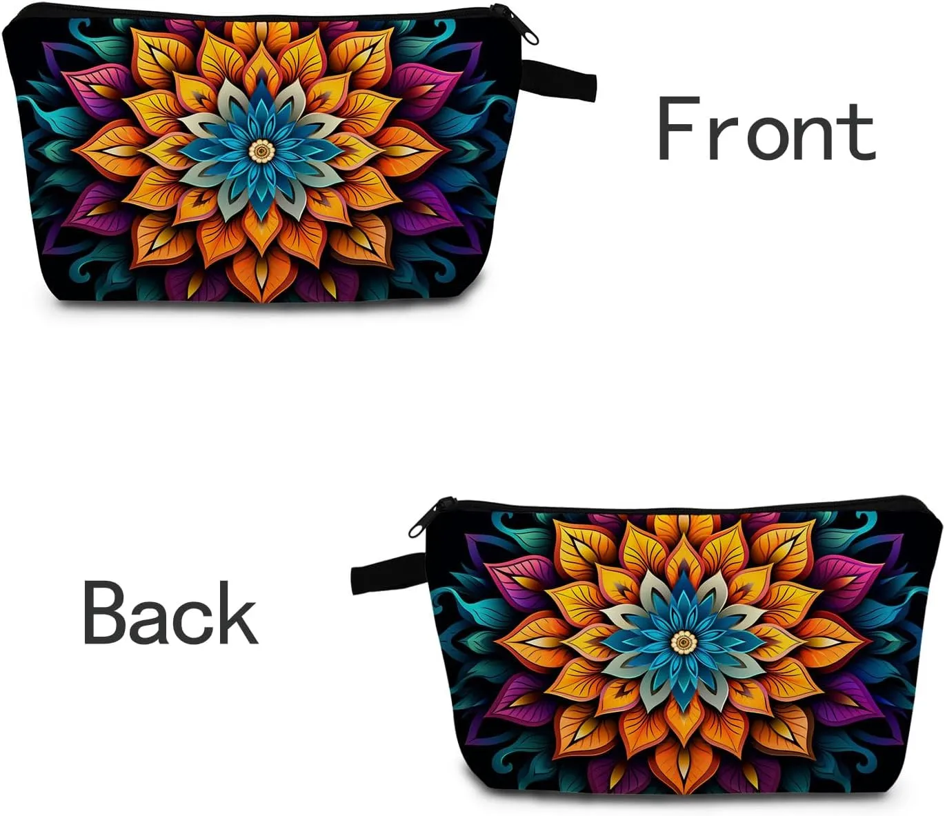 Mandala Printed Cosmetic Bag Vibrant Spiritual Design Makeup Organizer Yoga Retreat & Festival Travel Essential Unique Birthday/Meditation Gift Idea