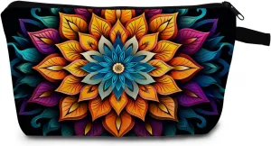 Mandala Printed Cosmetic Bag Vibrant Spiritual Design Makeup Organizer Yoga Retreat & Festival Travel Essential Unique Birthday/Meditation Gift Idea