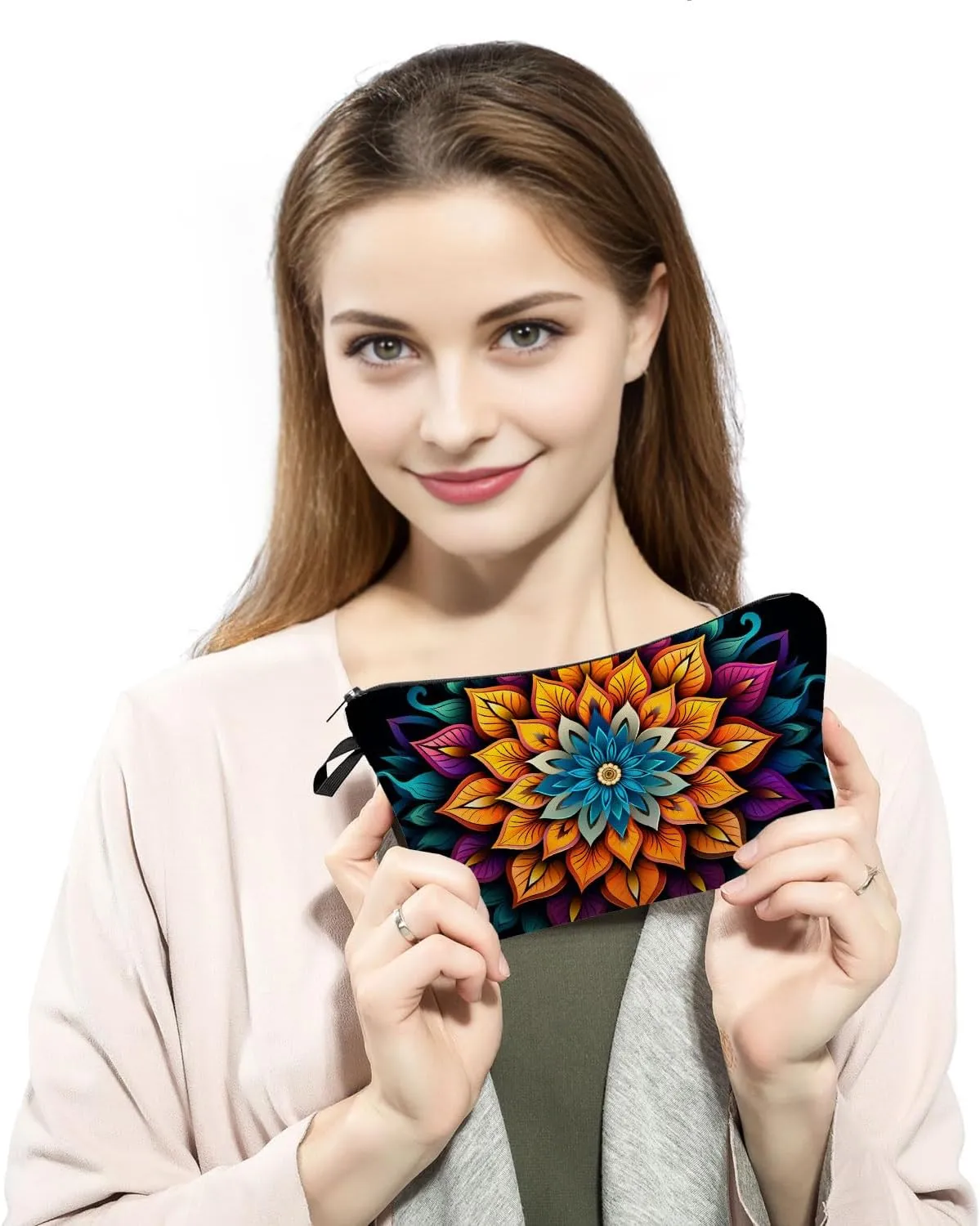 Mandala Printed Cosmetic Bag Vibrant Spiritual Design Makeup Organizer Yoga Retreat & Festival Travel Essential Unique Birthday/Meditation Gift Idea