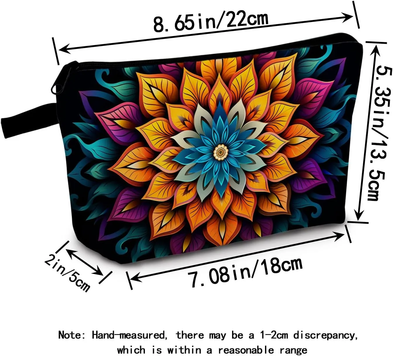Mandala Printed Cosmetic Bag Vibrant Spiritual Design Makeup Organizer Yoga Retreat & Festival Travel Essential Unique Birthday/Meditation Gift Idea