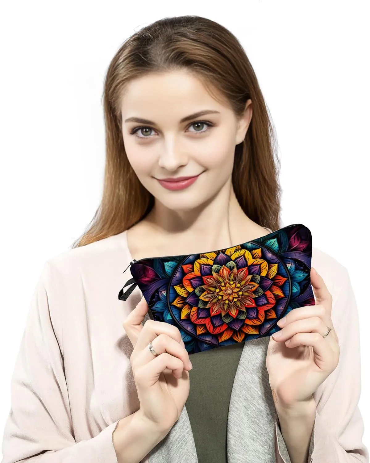 Mandala Printed Cosmetic Bag Vibrant Spiritual Design Makeup Organizer Yoga Retreat & Festival Travel Essential Unique Birthday/Meditation Gift Idea