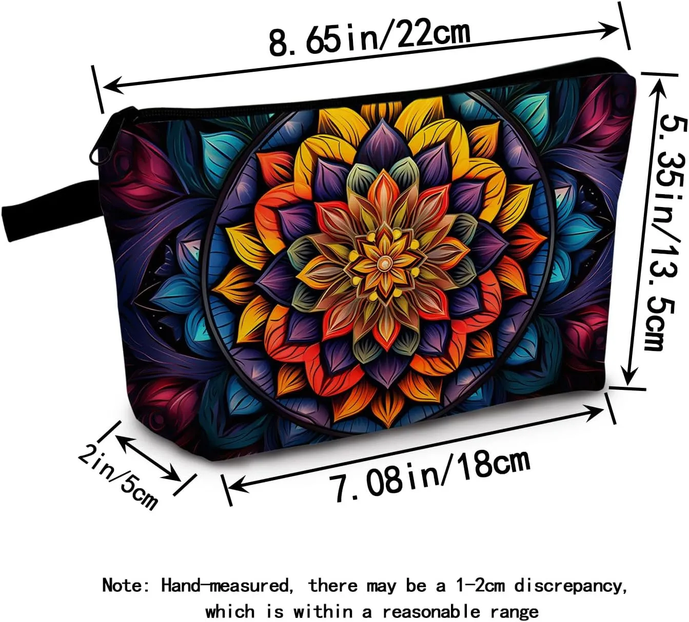 Mandala Printed Cosmetic Bag Vibrant Spiritual Design Makeup Organizer Yoga Retreat & Festival Travel Essential Unique Birthday/Meditation Gift Idea