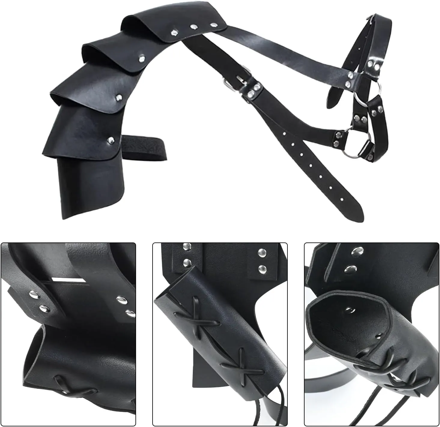 Medieval Knight Leather Men Renaissance Half Shoulder Cape Scarf Buckle Bracers Retro Sword Frog