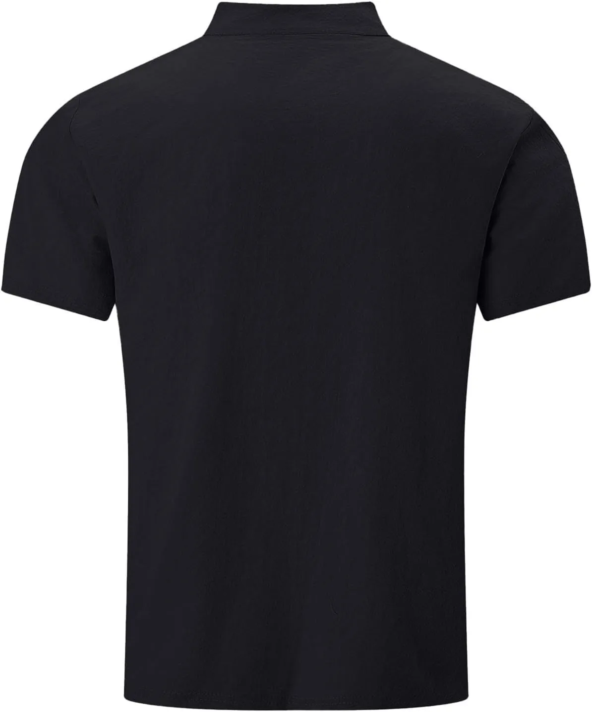 Men Cotton Linen Shirts Oversized Button Short Sleeve Solid Relaxed Tees Band Collar Loose Fitness Fashion Shirt Tops