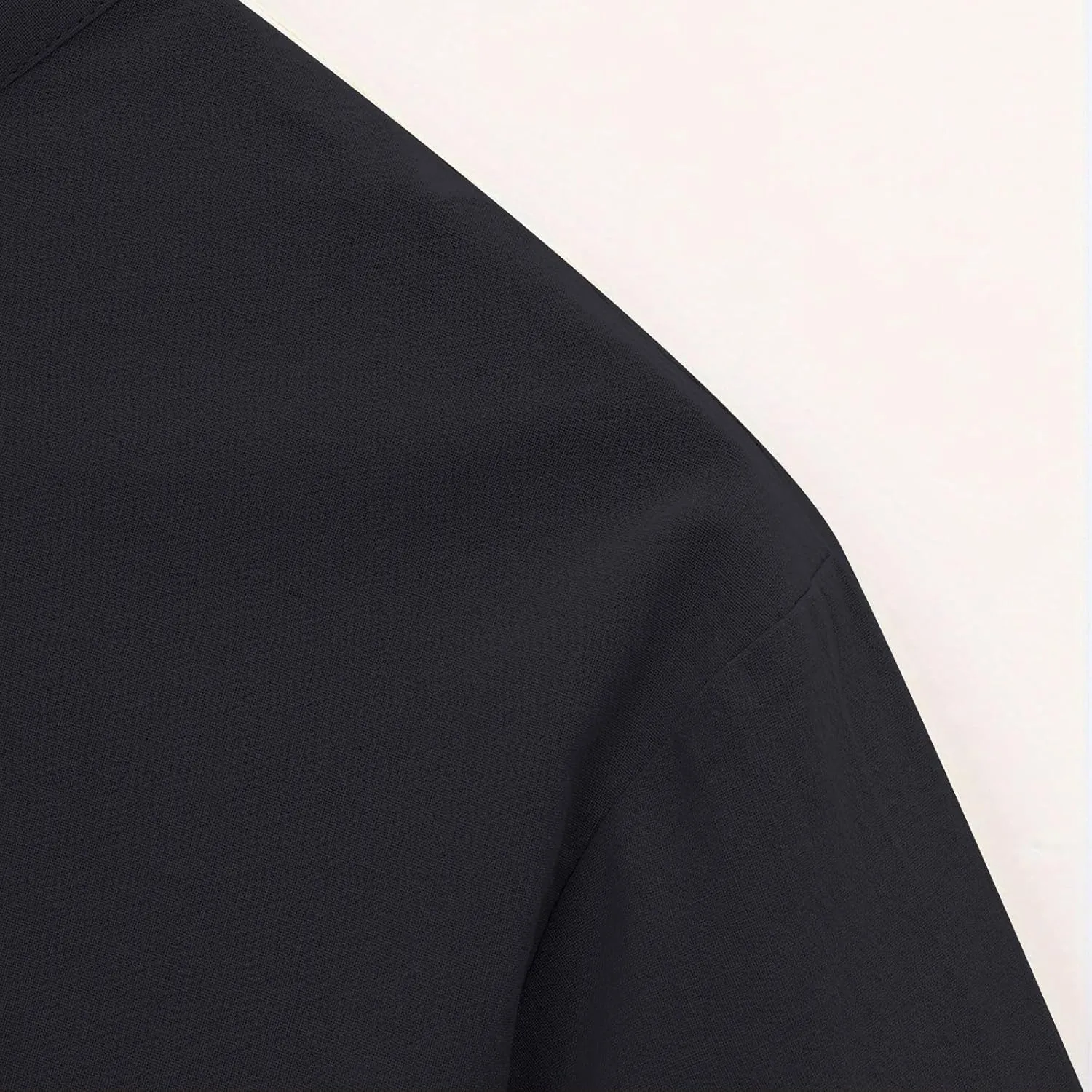 Men Cotton Linen Shirts Oversized Button Short Sleeve Solid Relaxed Tees Band Collar Loose Fitness Fashion Shirt Tops