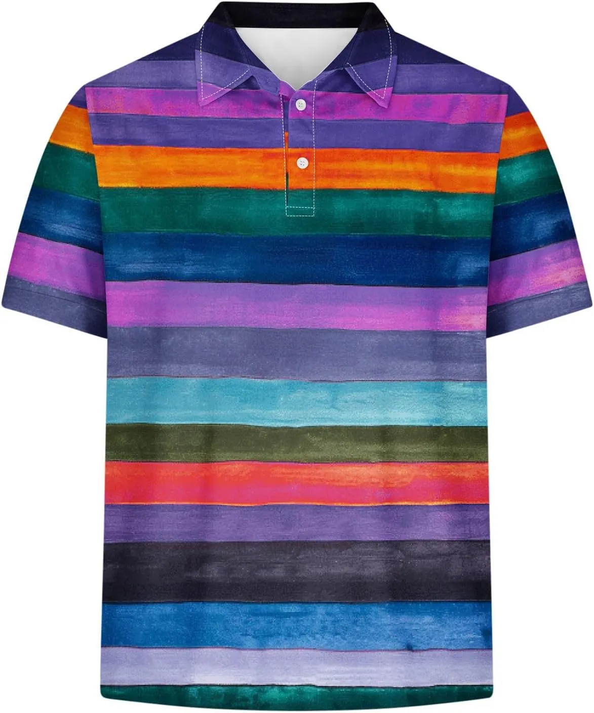 Men Striped Color Block Tops Short Sleeve Casual Polo Shirts Button Up Slim Fit Tee Top Fashion Athletic Clothes