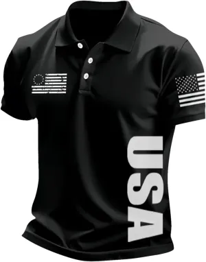 Mens American Flag Golf Shirts 4th of July Patriotic Polo Shirt Graphic Short Sleeve Performance Tennis T Shirts