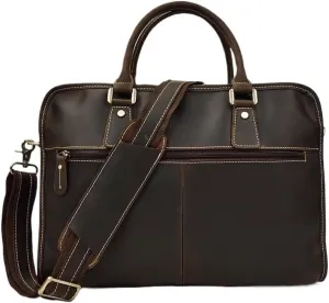 Mens Business Messenger Bag Leather Laptop Satchel Compact Computer Briefcase Work Travel