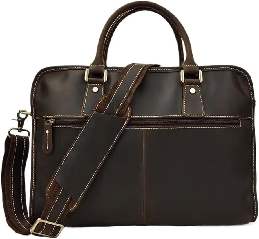 Mens Business Messenger Bag Leather Laptop Satchel Compact Computer Briefcase Work Travel