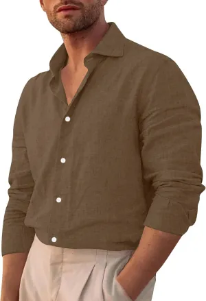 Men's Button Down Shirts Long Sleeve Casual Beach Shirts Vacation Wedding Party Vintage Dress Shirts with Pocket