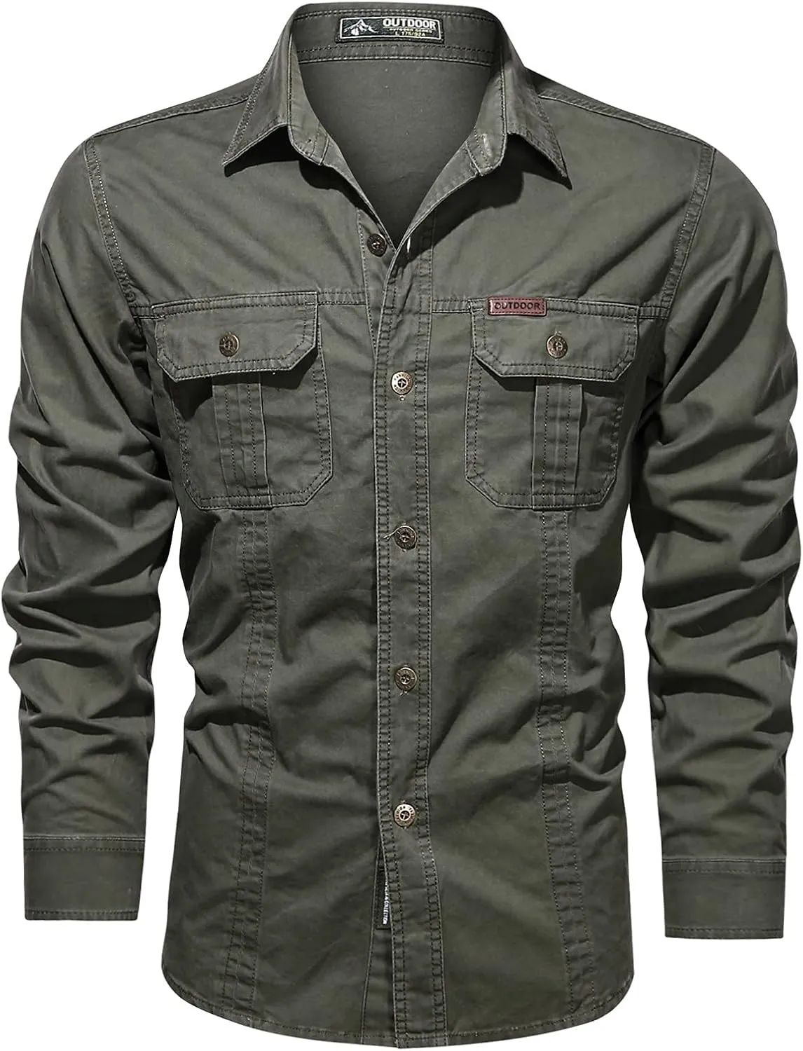Men's Cargo Shirts Long Sleeve Casual Button Down Military Tactical Shirts Outdoor Lightweight Sun Protection Hiking Shirts