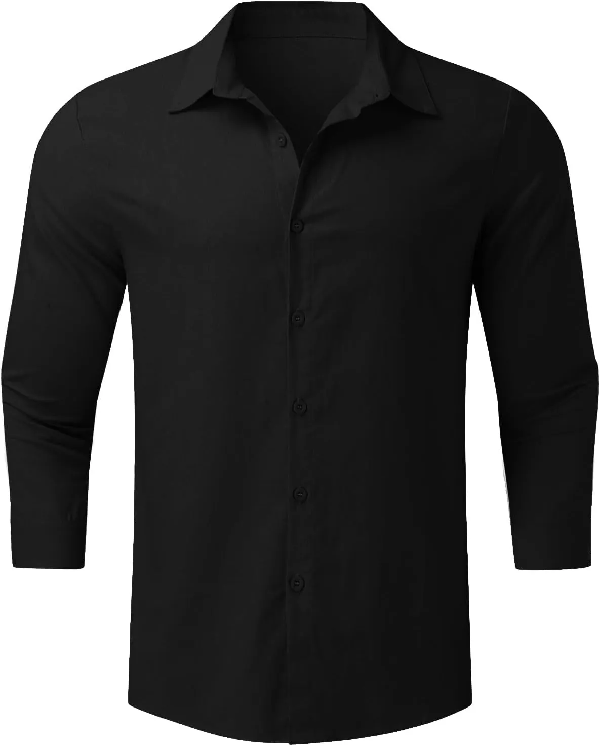 Mens Casual Linen Shirts 3/4 Sleeve Button Down Shirt Hawaiian Vacation Summer Tees Outdoor Plain Beach Collared Tops