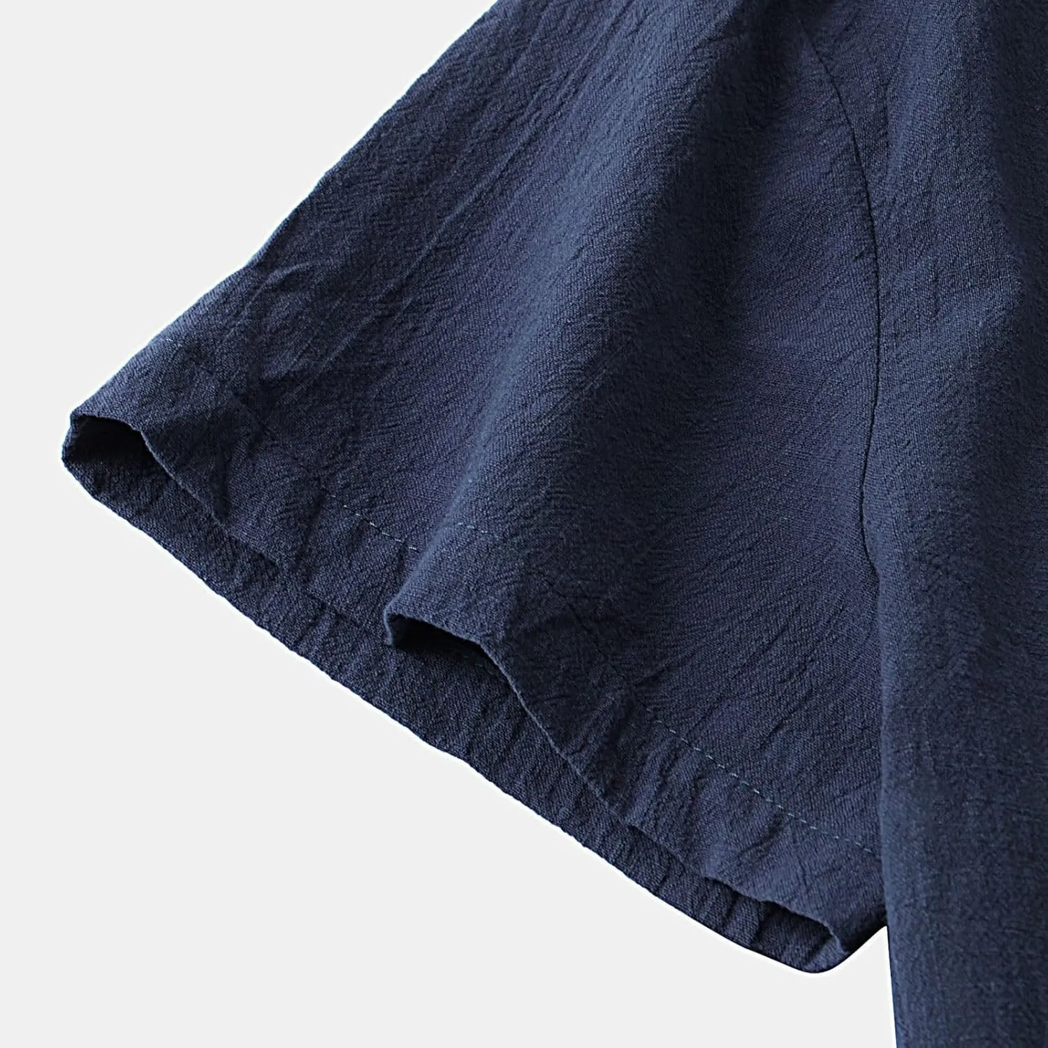 Mens Cotton Linen Summer Shirts, Striped Solid Turndown Collar, Button Down Short Sleeve Shirts, for Casual Beach