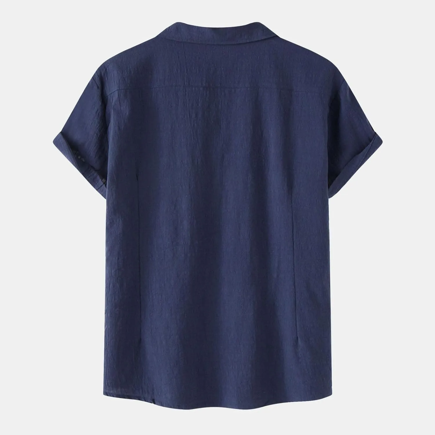Mens Cotton Linen Summer Shirts, Striped Solid Turndown Collar, Button Down Short Sleeve Shirts, for Casual Beach