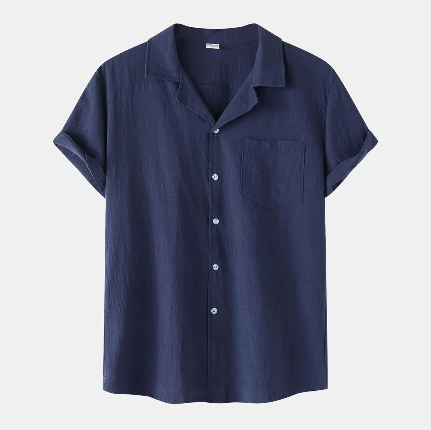 Mens Cotton Linen Summer Shirts, Striped Solid Turndown Collar, Button Down Short Sleeve Shirts, for Casual Beach