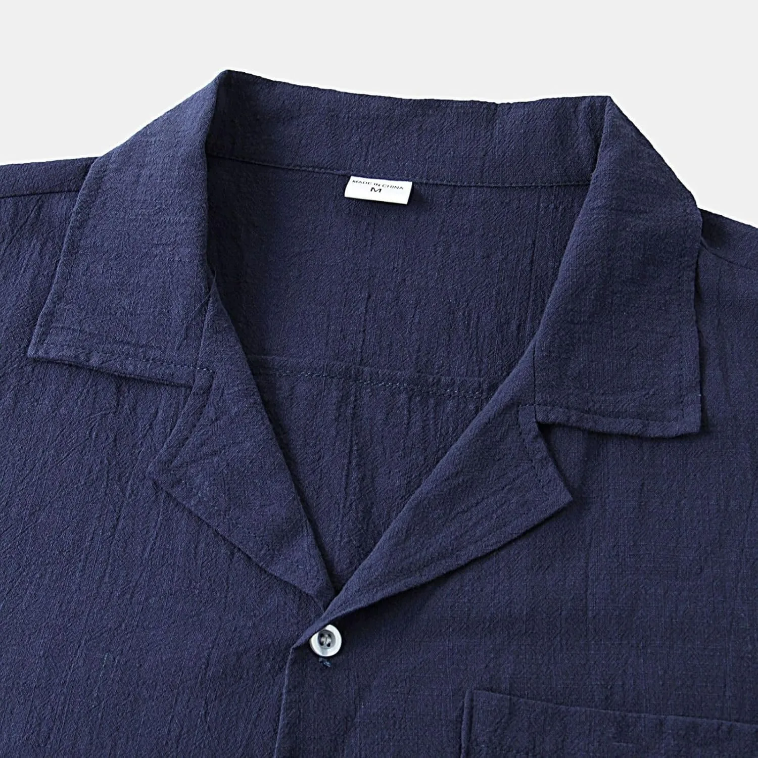 Mens Cotton Linen Summer Shirts, Striped Solid Turndown Collar, Button Down Short Sleeve Shirts, for Casual Beach