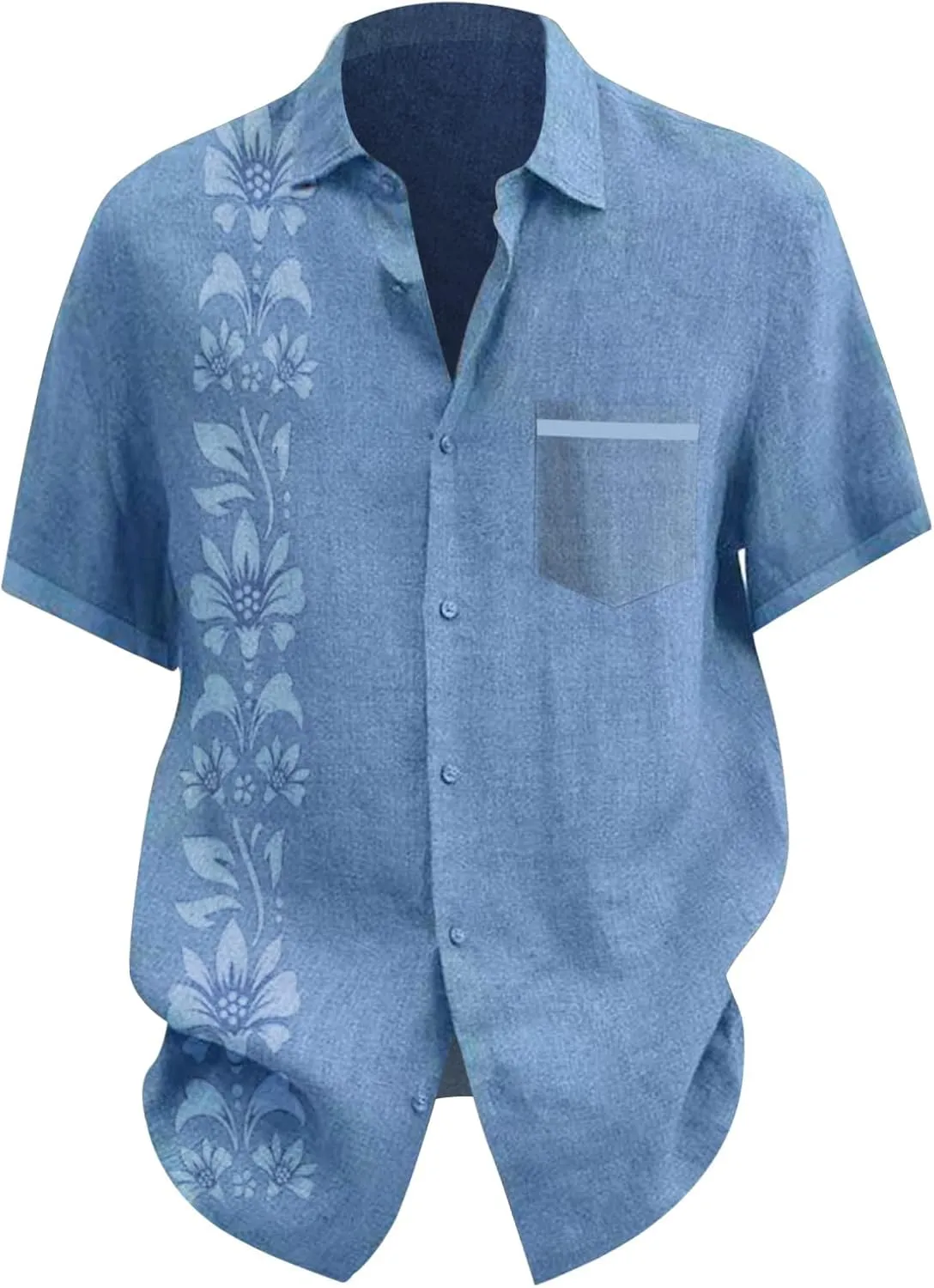 Men's Cuban Guayabera Shirt Short Sleeve Button Down Shirts Casual Summer Beach Linen Blouse with Pocket