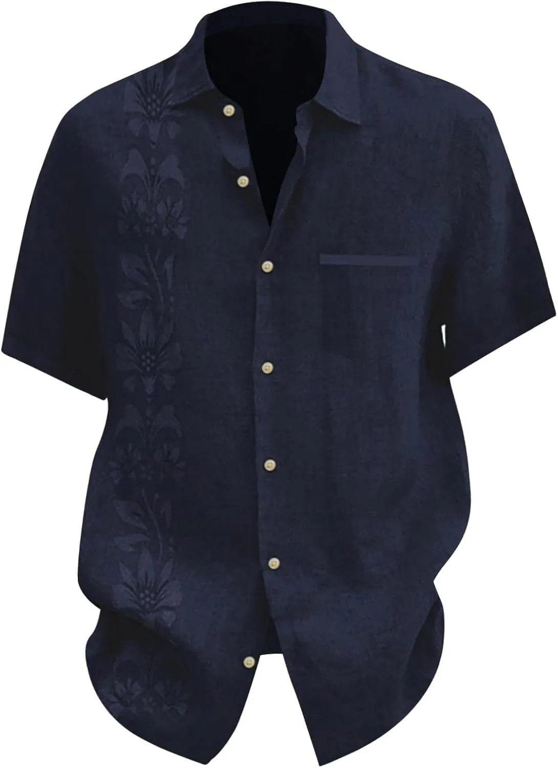 Men's Cuban Guayabera Shirt Short Sleeve Button Down Shirts Casual Summer Beach Linen Blouse with Pocket