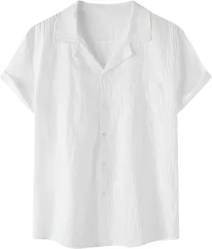 Mens Dress Shirts Men's Linen Shirts Short Sleeve Summer Casual Button Down Shirt for Men Beach Wedding T-Shirts