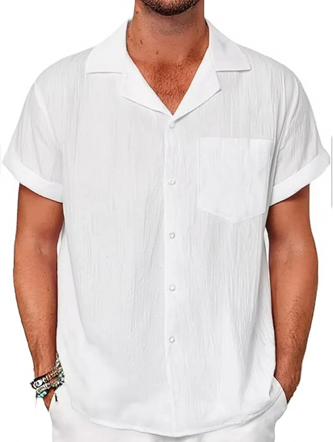 Mens Dress Shirts Men's Linen Shirts Short Sleeve Summer Casual Button Down Shirt for Men Beach Wedding T-Shirts