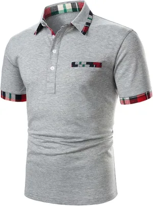 Men's Golf Shirts Color Tennis Shirt Short Sleeve Casual Work T-Shirt Slim Fit 3 Button Polo T Shirt with Pockets