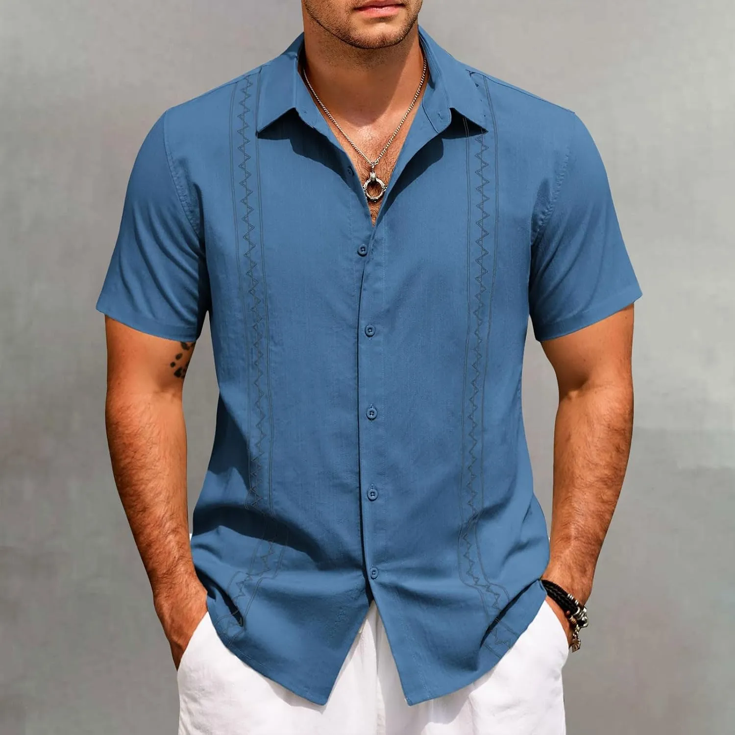 Men's Hawaiian Shirt Short Sleeves Printed Pocket Long Sleeve Shirt Top Vacation Beach Floral Palm Shirts Hawaiian