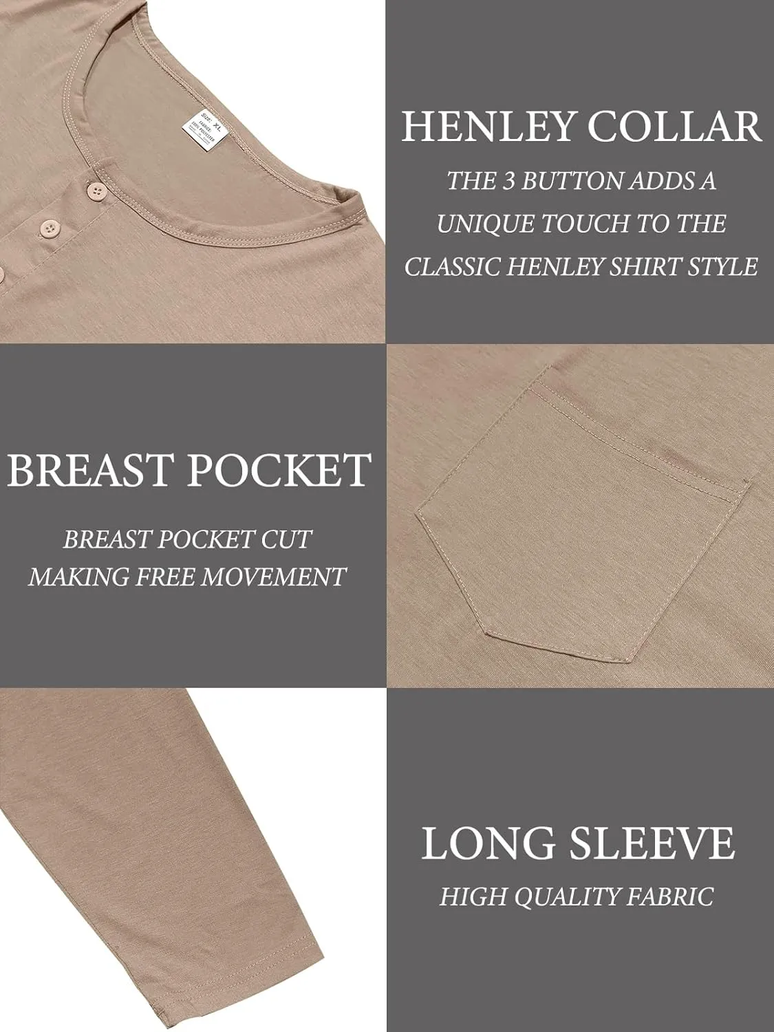 Mens Henley Long Sleeve Shirts Casual Plain Button T-Shirts Lightweight Slim Fit Pullover Shirts