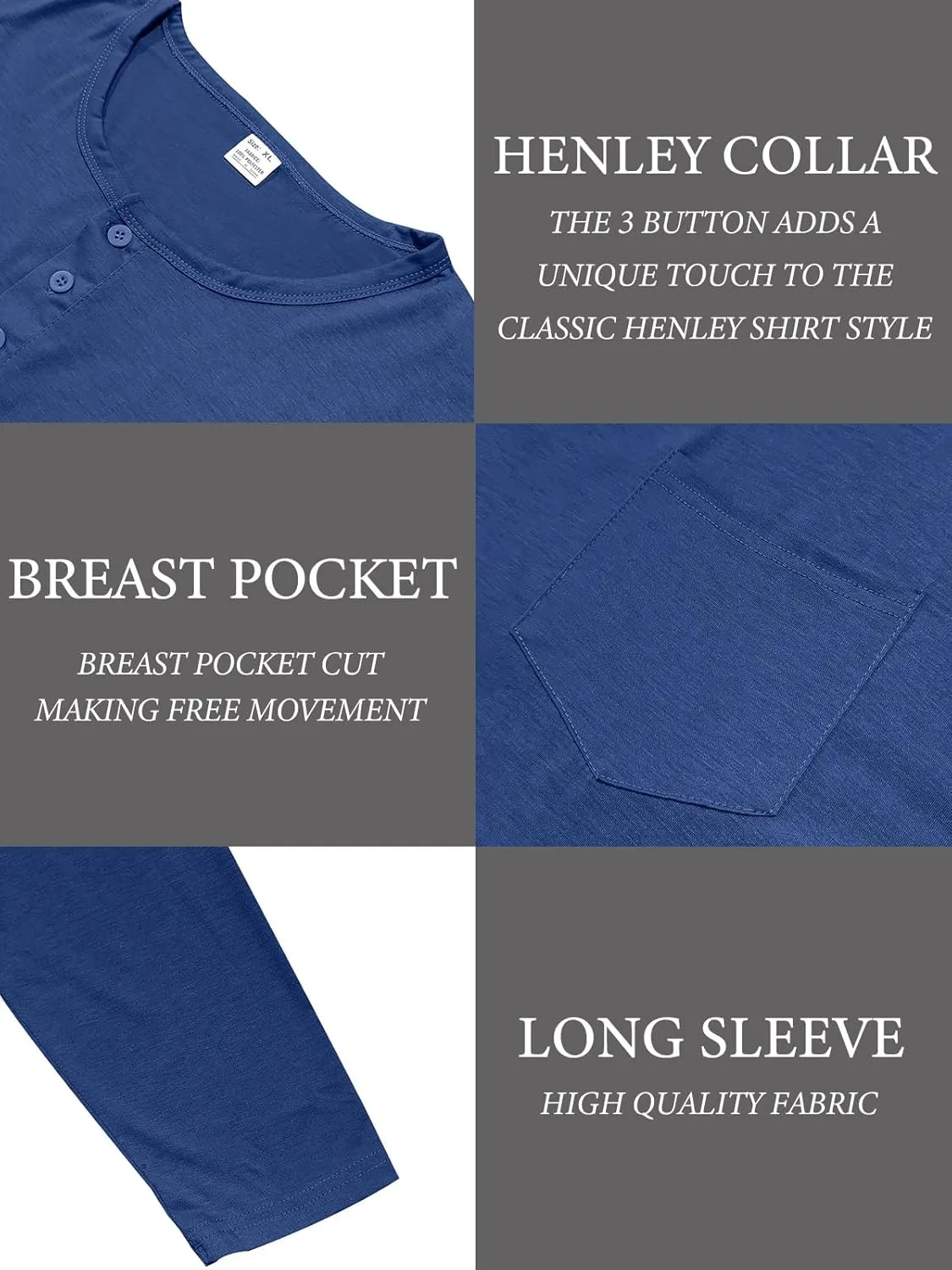 Mens Henley Long Sleeve Shirts Casual Plain Button T-Shirts Lightweight Slim Fit Pullover Shirts