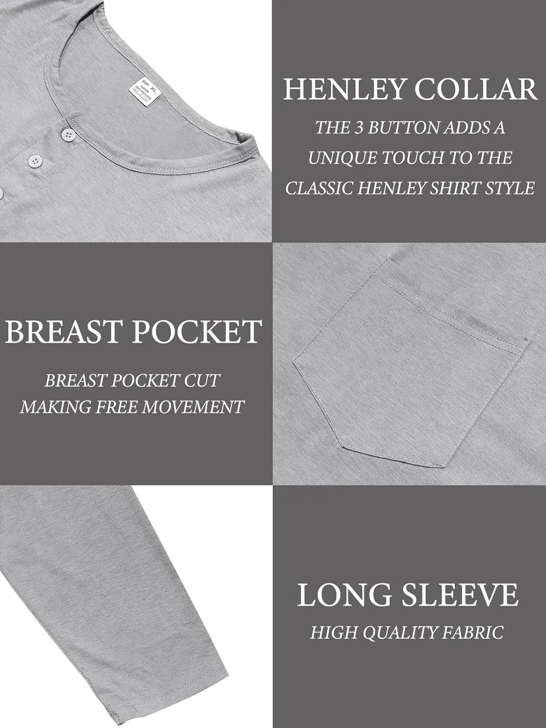 Mens Henley Long Sleeve Shirts Casual Plain Button T-Shirts Lightweight Slim Fit Pullover Shirts