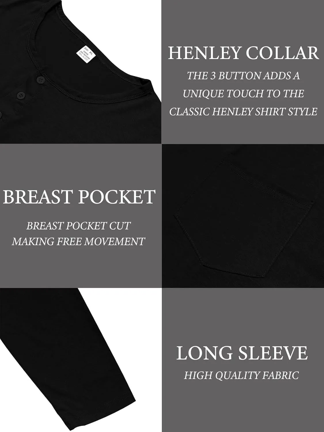 Mens Henley Long Sleeve Shirts Casual Plain Button T-Shirts Lightweight Slim Fit Pullover Shirts